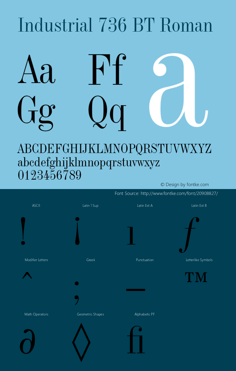 Industrial 736 BT spoyal2tt v1.30 Font Sample