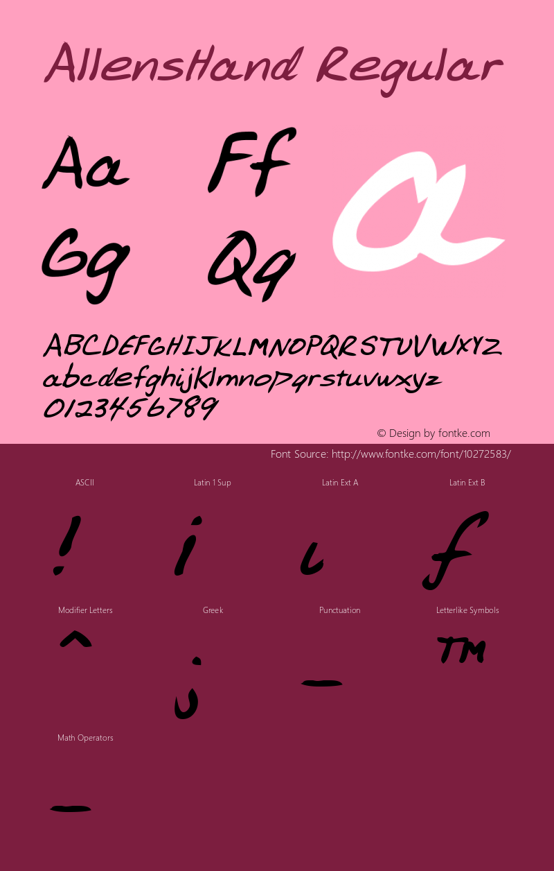 AllensHand Regular Version 1.00 Font Sample