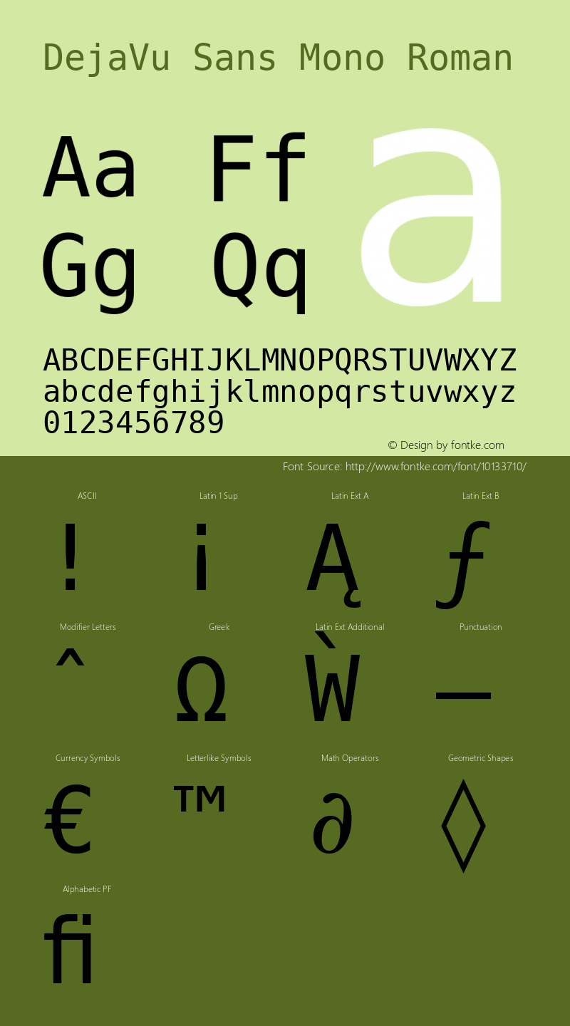 DejaVu Sans Mono Roman Release 1.10 (DejaVu 1.4) Font Sample