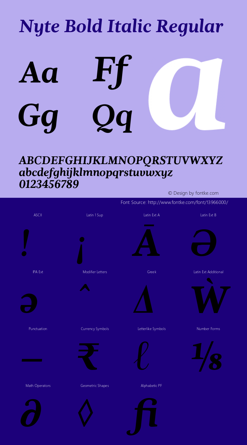 Nyte Bold Italic Regular Version 1.030;PS 001.030;hotconv 1.0.70;makeotf.lib2.5.58329 Font Sample