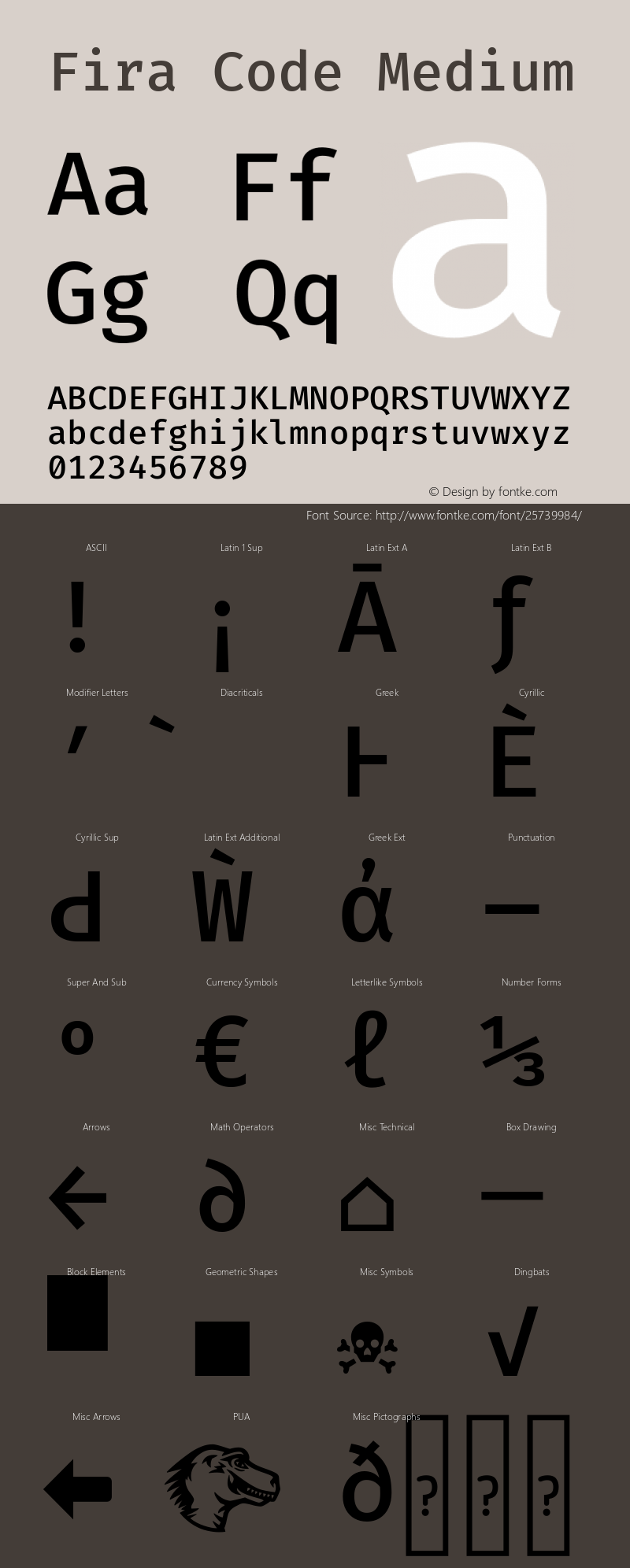 Fira Code Medium Version 1.205 Font Sample