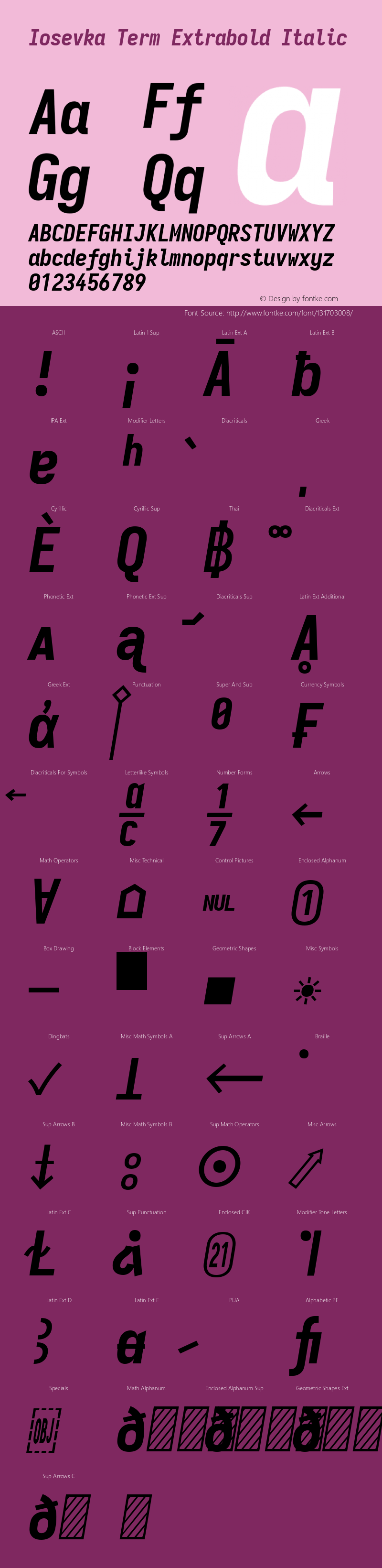 Iosevka Term Extrabold Italic Version 5.0.8; ttfautohint (v1.8.3) Font Sample