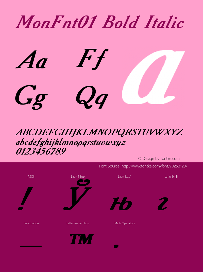 MonFnt01 Bold Italic Version 1.0 Font Sample