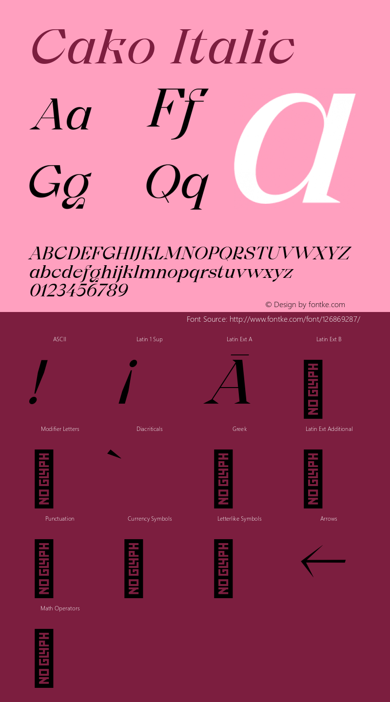 Cako Regular Italic Version 1.000;PS 001.000;hotconv 1.0.88;makeotf.lib2.5.64775 Font Sample