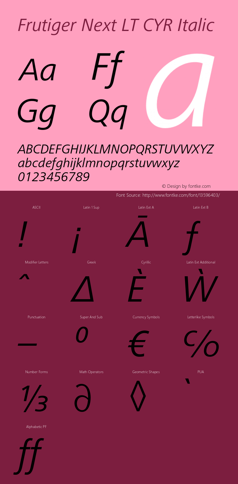 Frutiger Next LT CYR Italic Version 1.00 Font Sample