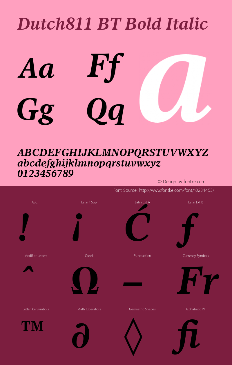 Dutch811 BT Bold Italic Version 1.01 emb4-OT Font Sample