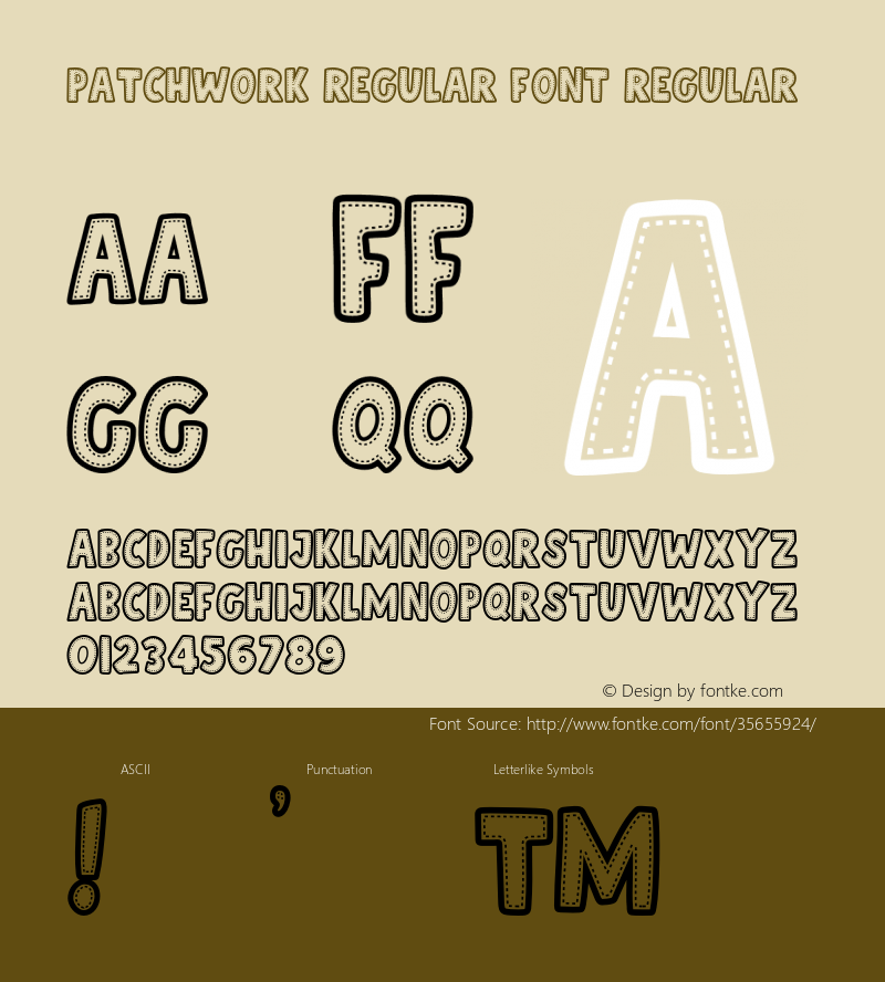 Patchwork Regular Font Regular Version 1.000;PS 001.000;hotconv 1.0.88;makeotf.lib2.5.64775 Font Sample