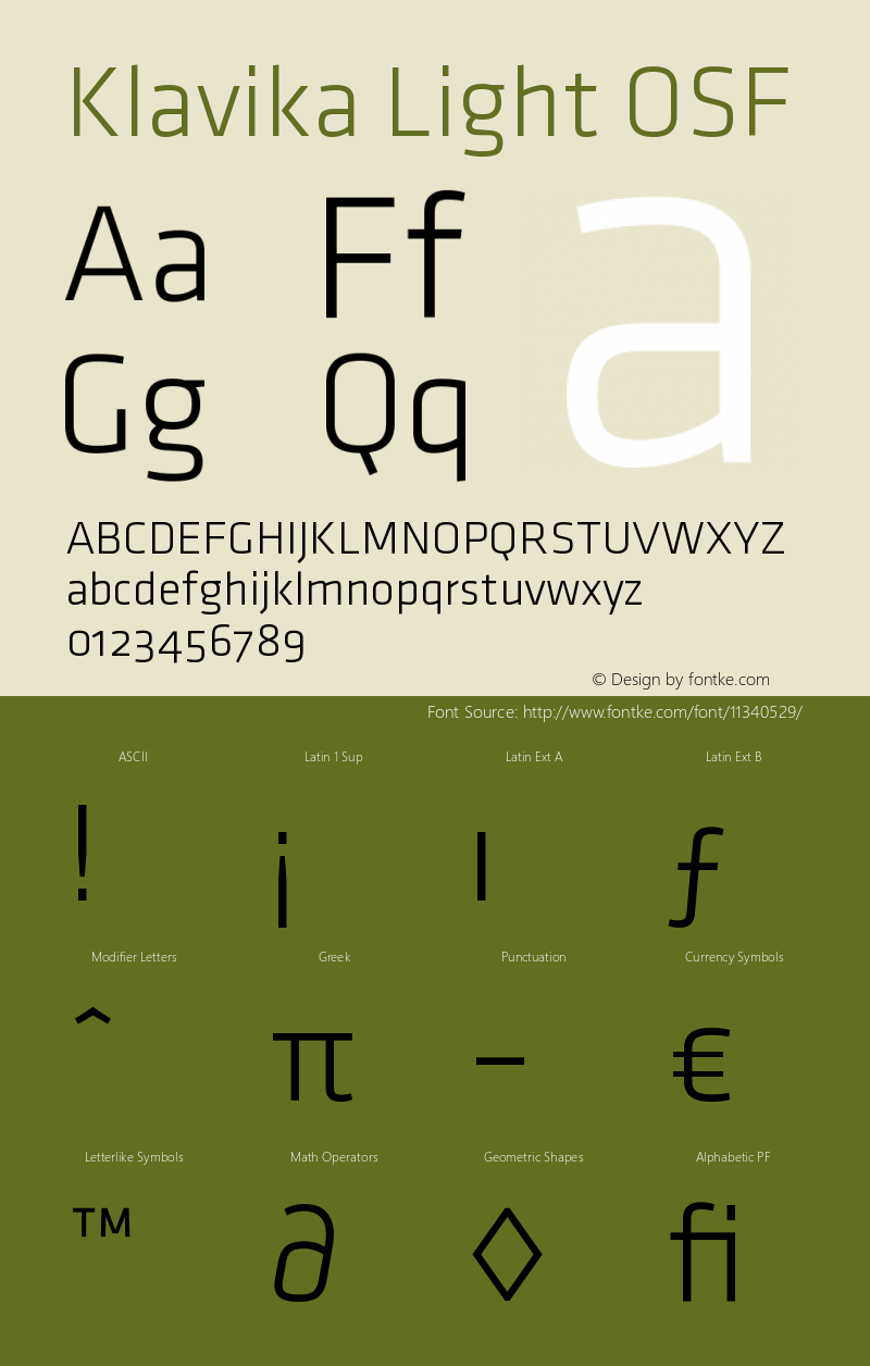 Klavika Light OSF Version 001.000 Font Sample