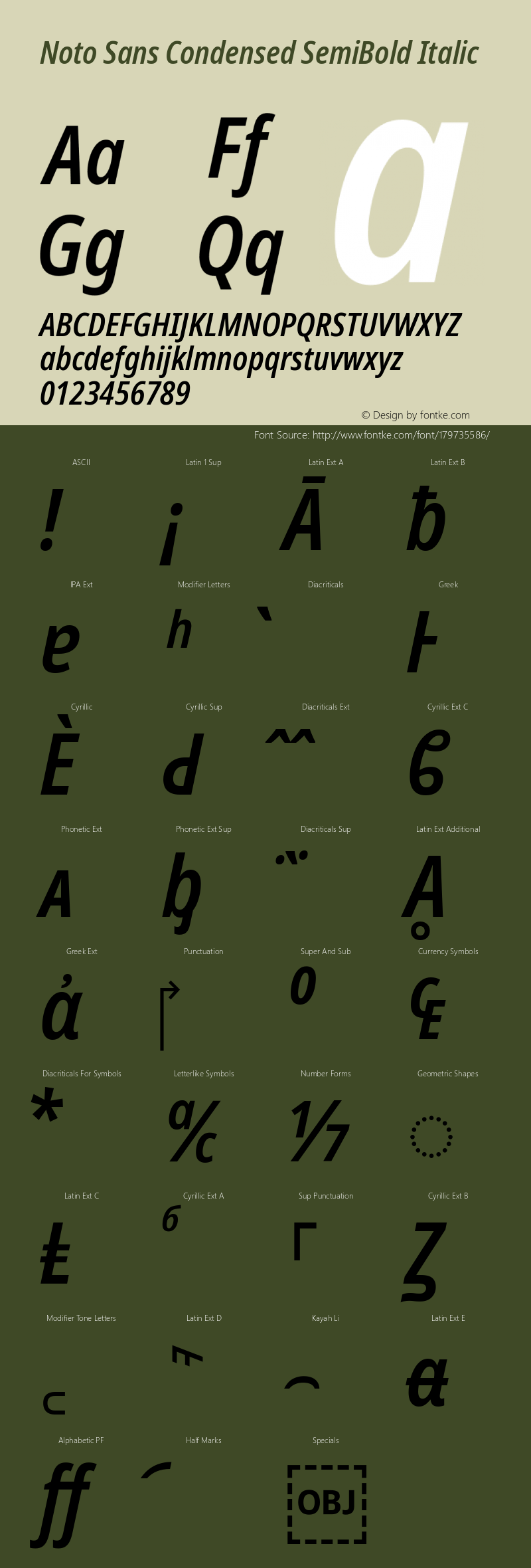 Noto Sans Condensed SemiBold Italic Version 2.001; ttfautohint (v1.8.2)图片样张