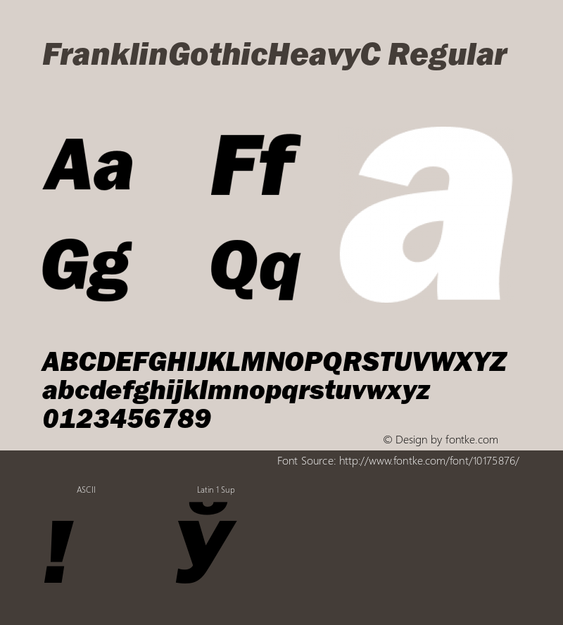 FranklinGothicHeavyC Regular 001.000 Font Sample