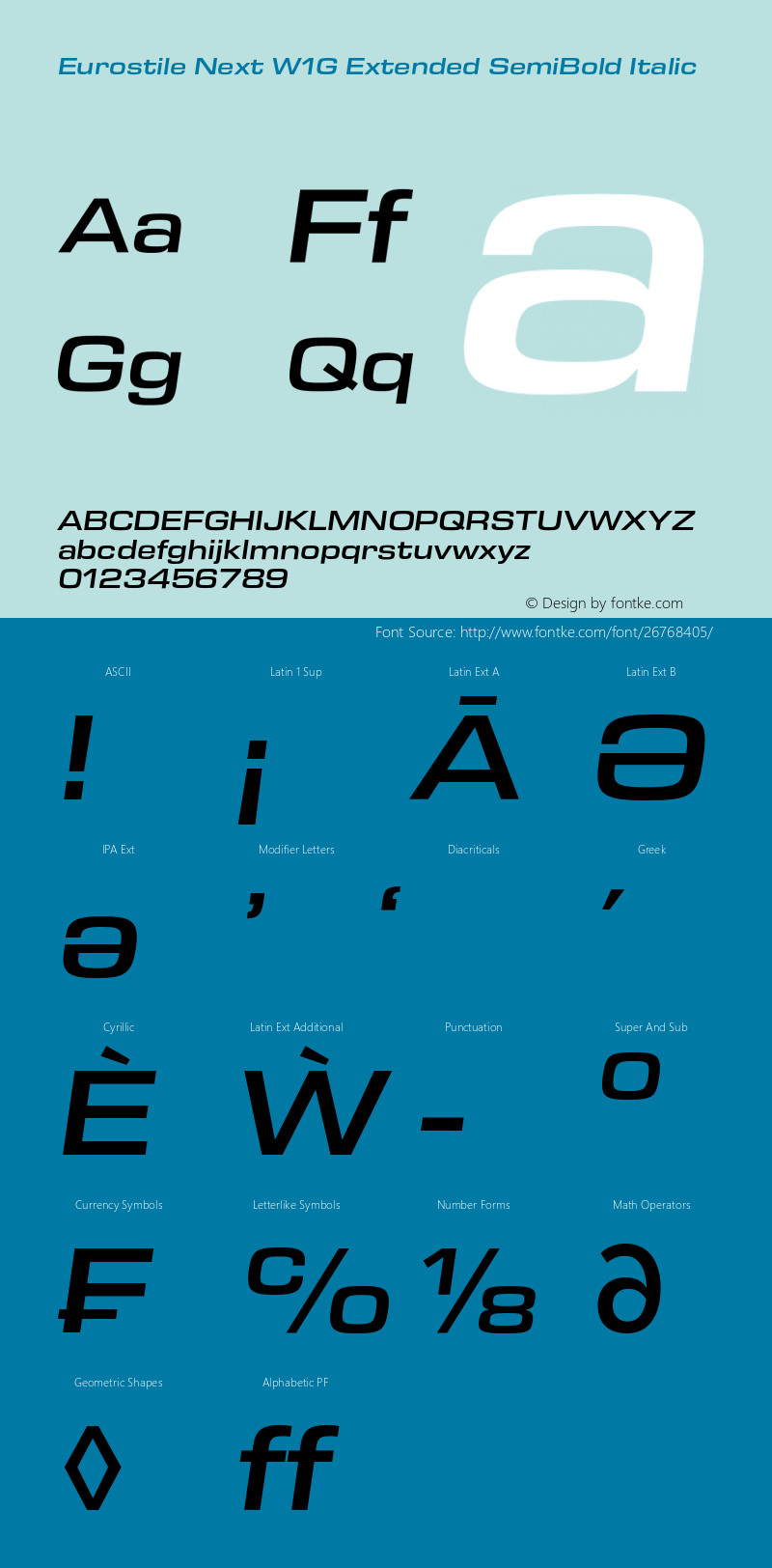 Eurostile Next W1G Ext SmBd It Version 1.00 Font Sample