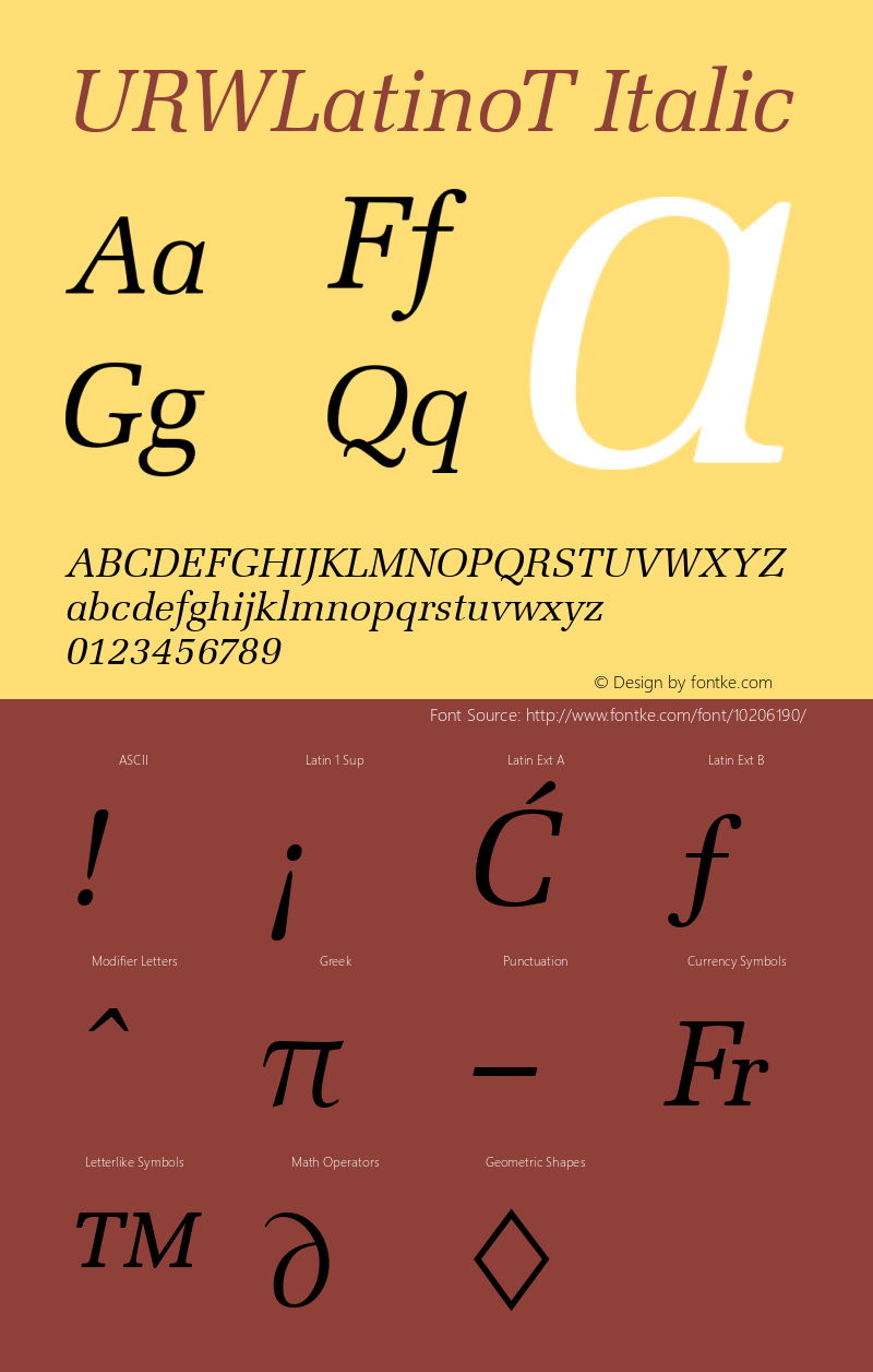 URWLatinoT Italic Version 001.005 Font Sample