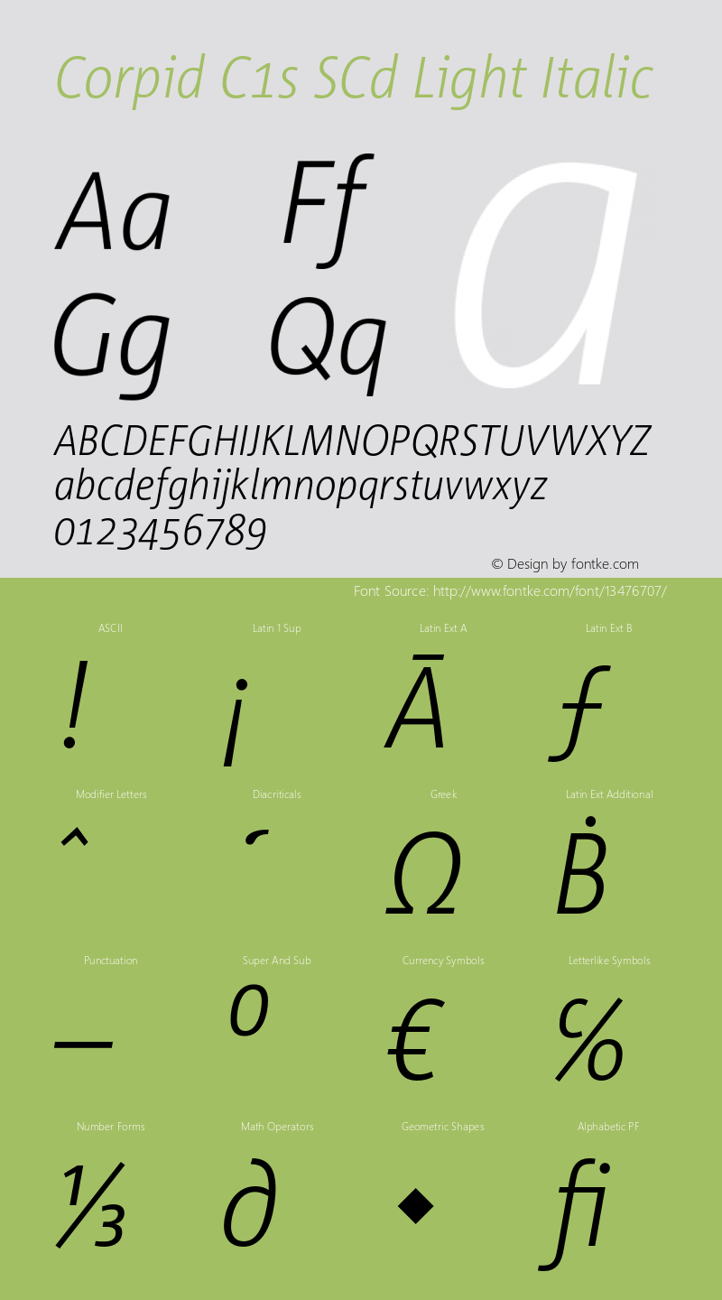 Corpid C1s SCd Light Italic Version 2.039 Font Sample