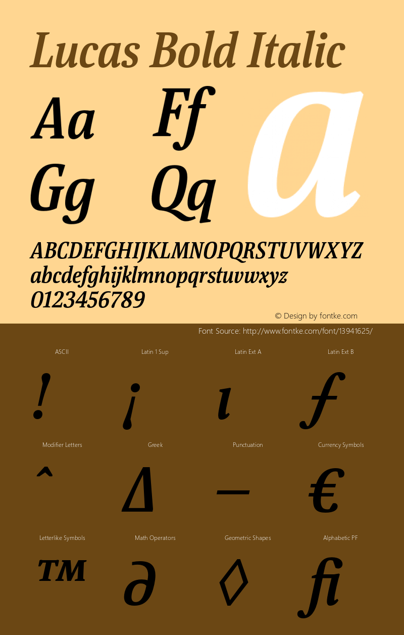 Lucas Bold Italic Version 001.002 Font Sample