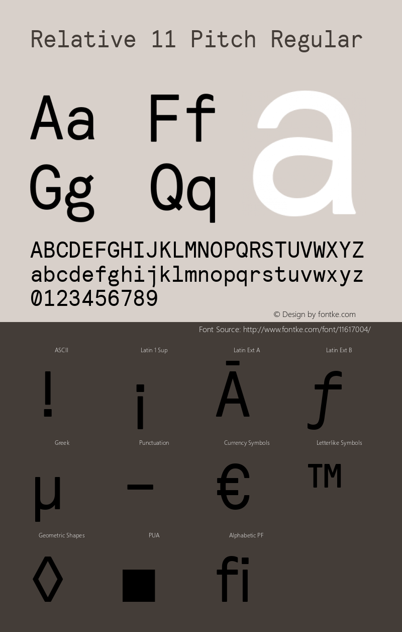 Relative 11 Pitch Regular Version 1.000 Font Sample