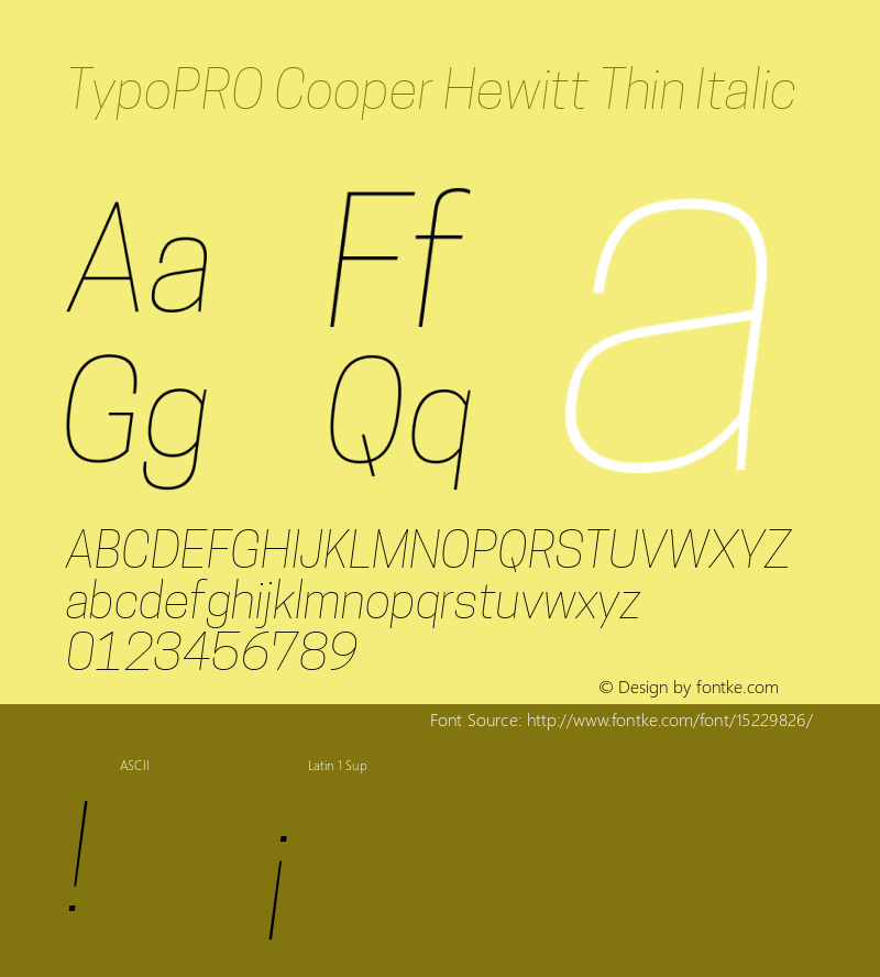 TypoPRO Cooper Hewitt Thin Italic 1.000 Font Sample