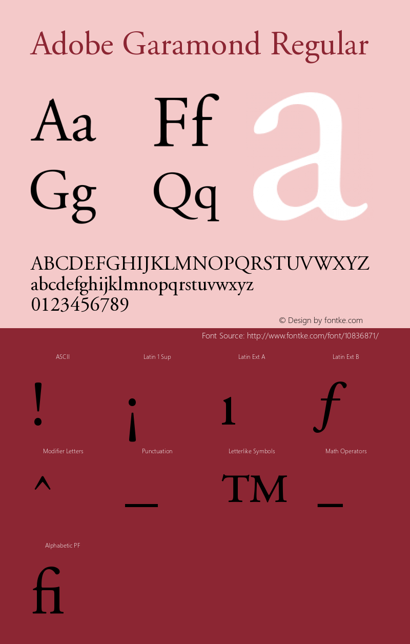 Adobe Garamond Regular Version 001.001 Font Sample