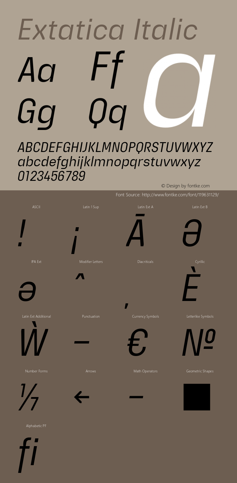 Extatica-Italic Version 1.000; ttfautohint (v0.97) -l 8 -r 50 -G 200 -x 14 -f dflt -w G Font Sample