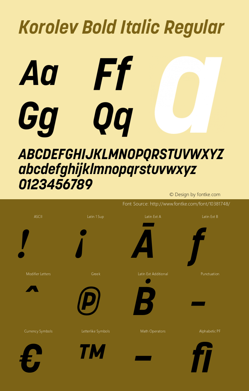 Korolev Bold Italic Regular Version 1.000 Font Sample