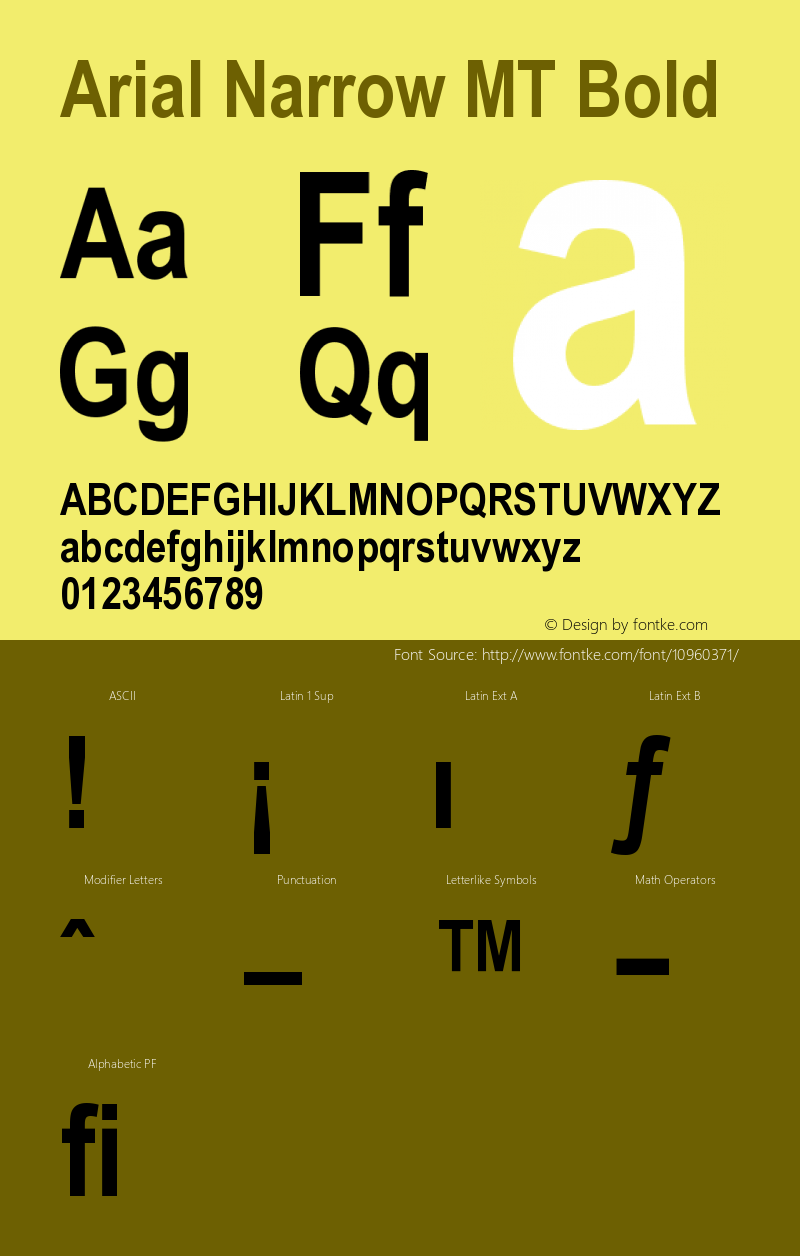 Arial Narrow MT Bold Version 001.002 Font Sample