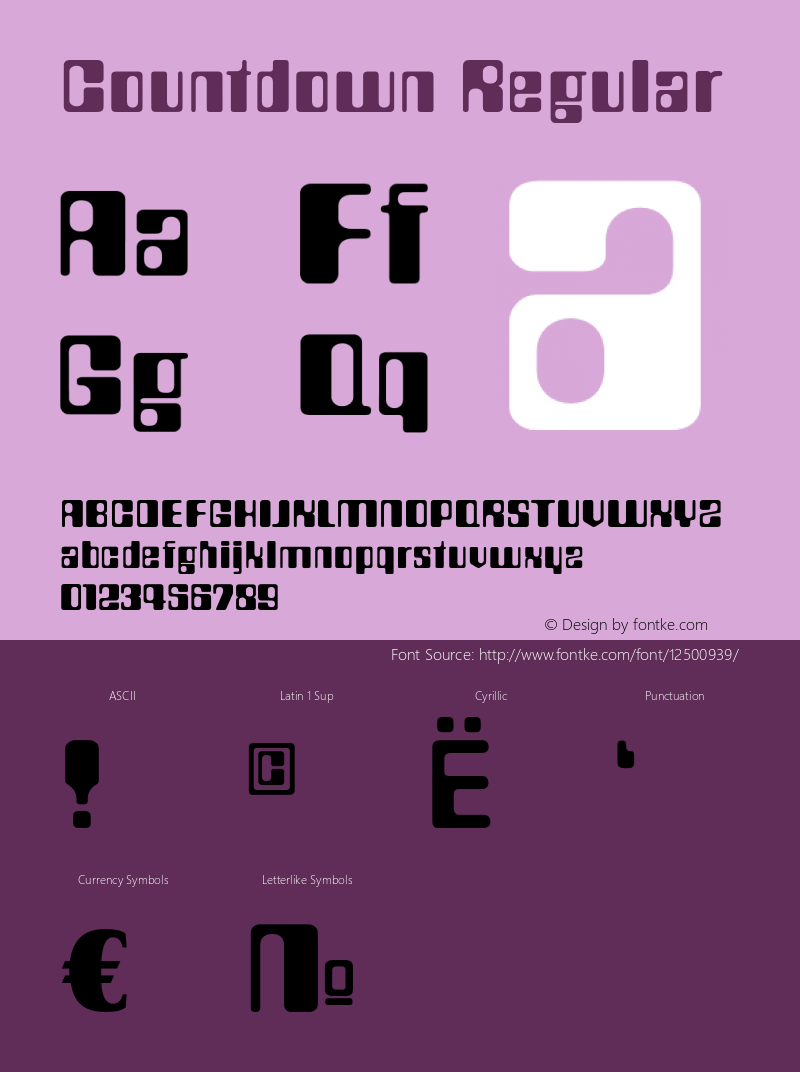 Countdown Regular OTF 1.0;PS 001.000;Core 116;AOCM 1.0 28 Font Sample