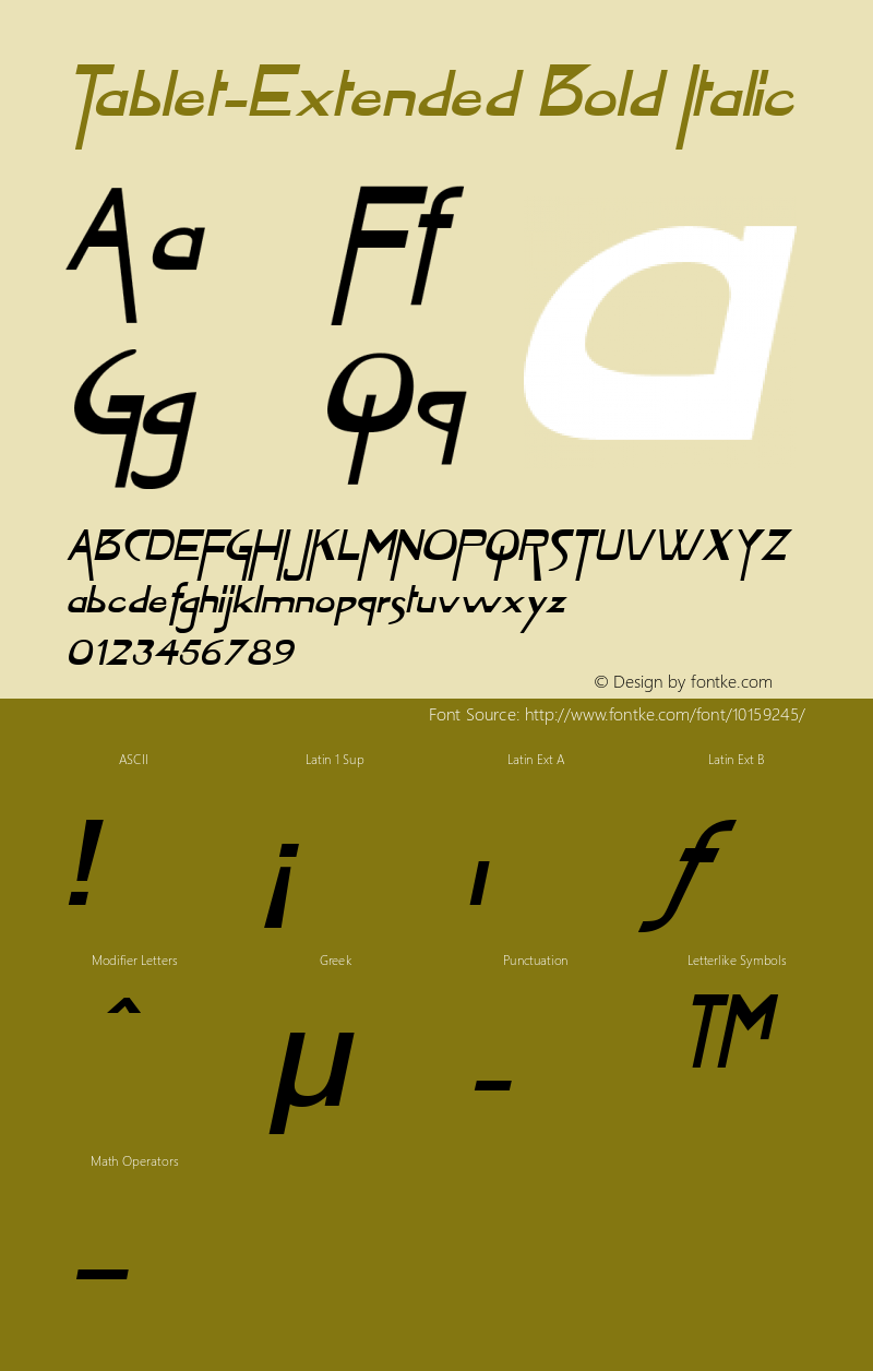 Tablet-Extended Bold Italic 1.0/1995: 2.0/2001 Font Sample