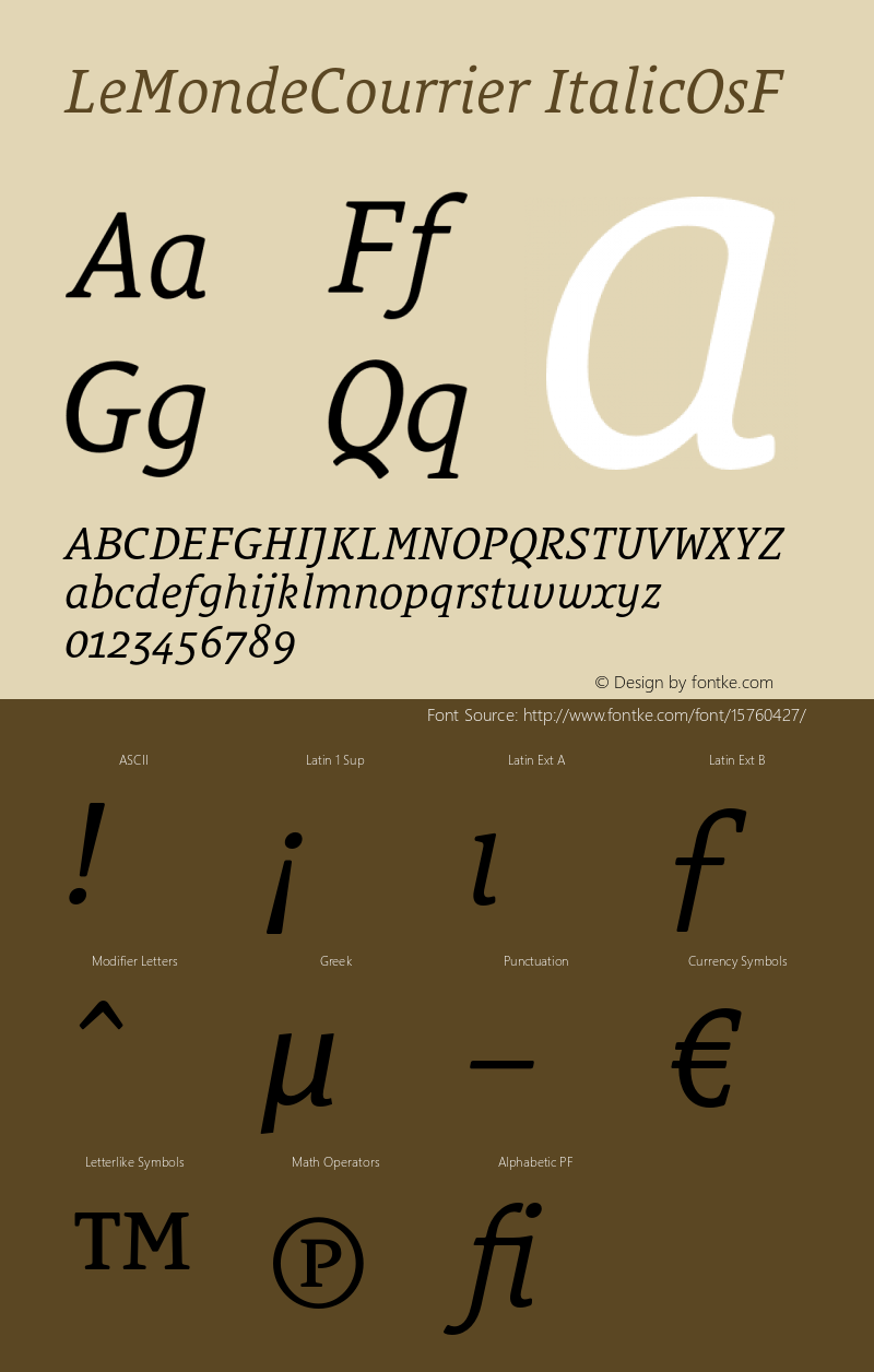 LeMondeCourrier ItalicOsF Version 001.006 Font Sample