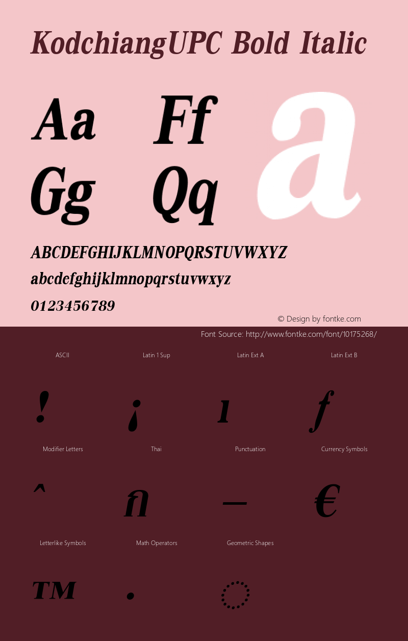 KodchiangUPC Bold Italic Version 5.00 Font Sample