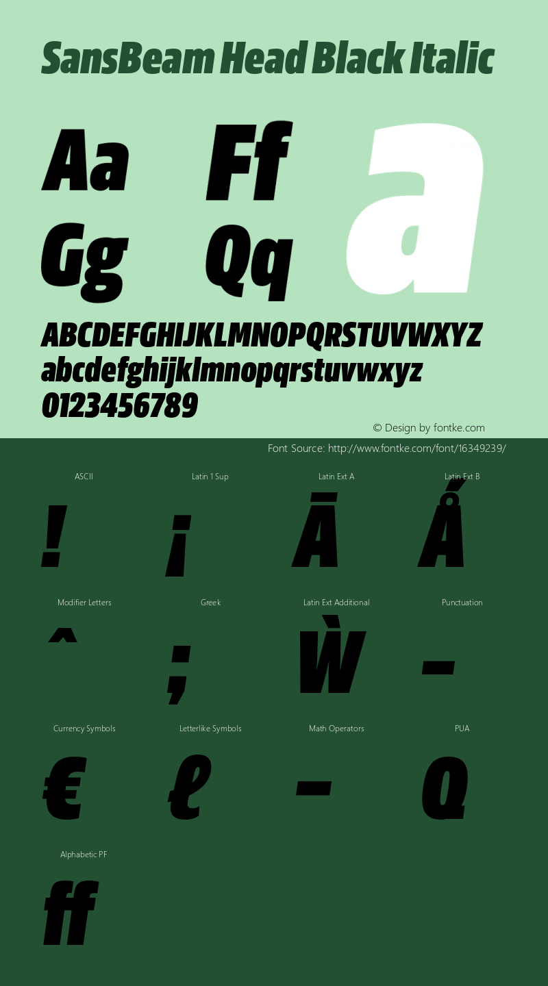 SansBeam Head Black Italic Version 01.30 Font Sample