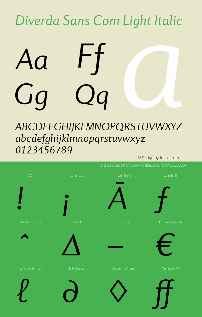 Diverda Sans Com Light Italic Version 1.20 Font Sample