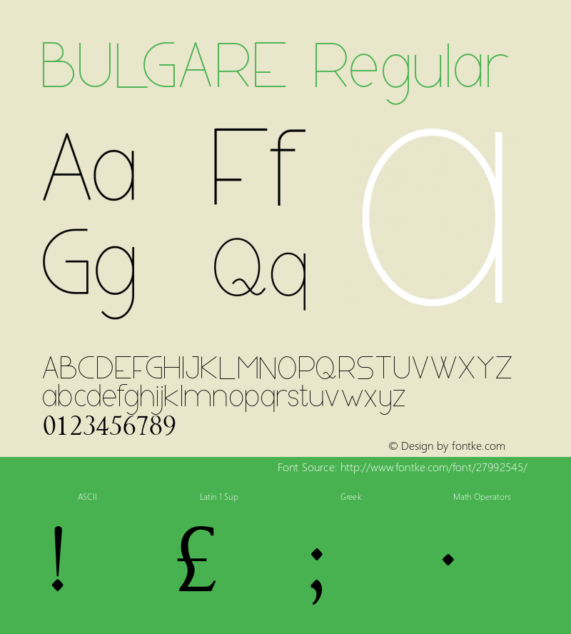 BULGARE Version 1.00;December 18, 2018;FontCreator 11.5.0.2430 64-bit Font Sample