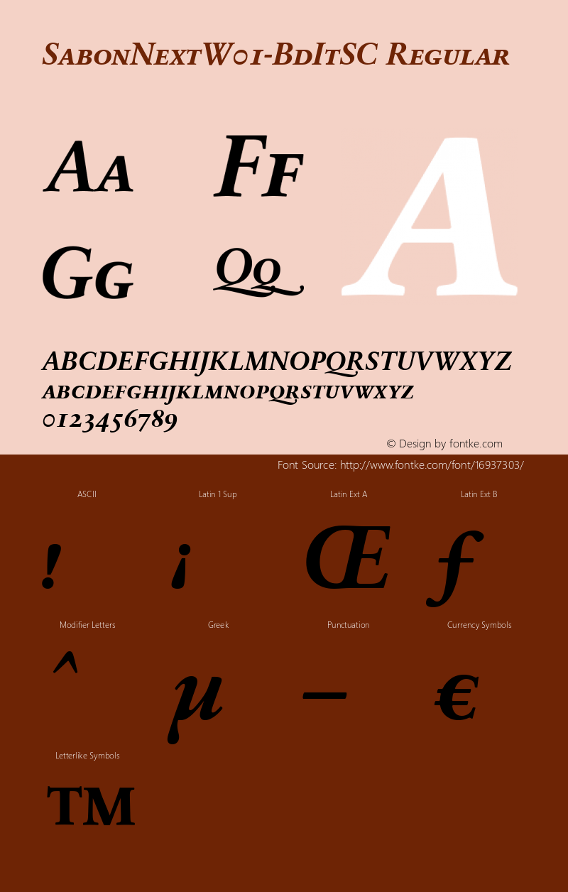 SabonNextW01-BdItSC Regular Version 1.00 Font Sample