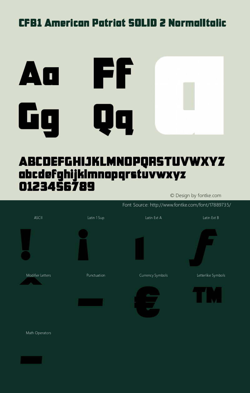 CFB1 American Patriot SOLID 2 NormalItalic Version 1.0 Font Sample