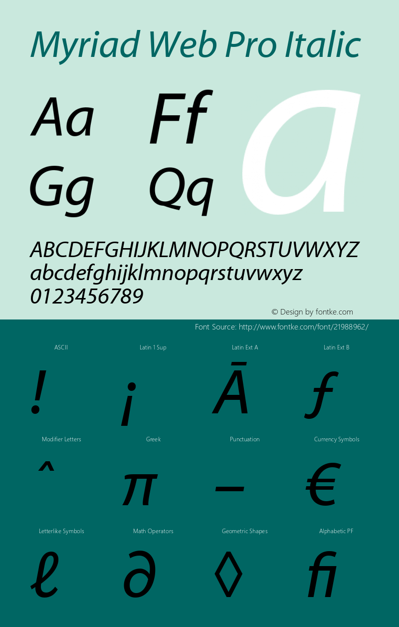 MyriadWebPro-Italic Version 1.009 Font Sample