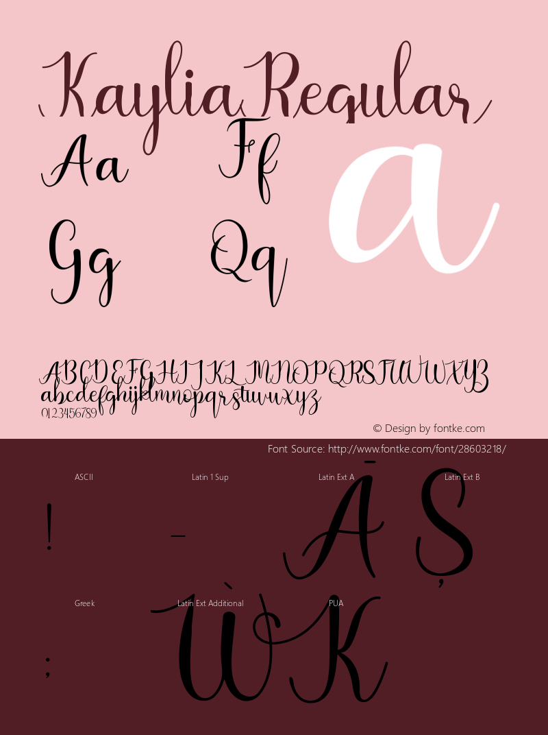 Kaylia Version 1.00;February 17, 2019;FontCreator 11.5.0.2430 64-bit Font Sample