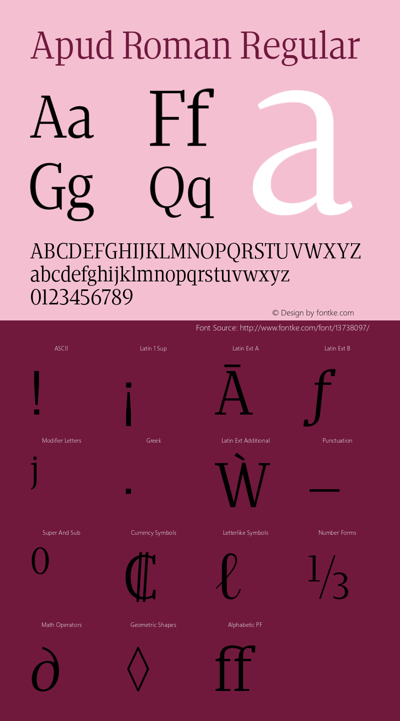 Apud Roman Regular Version 1.000 Font Sample