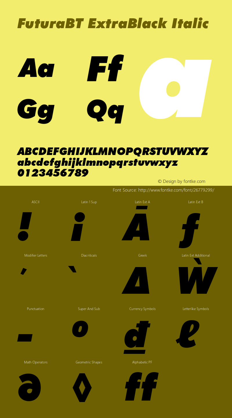 FuturaBT ExtraBlack Italic Version 3.10, build 19, s3 Font Sample
