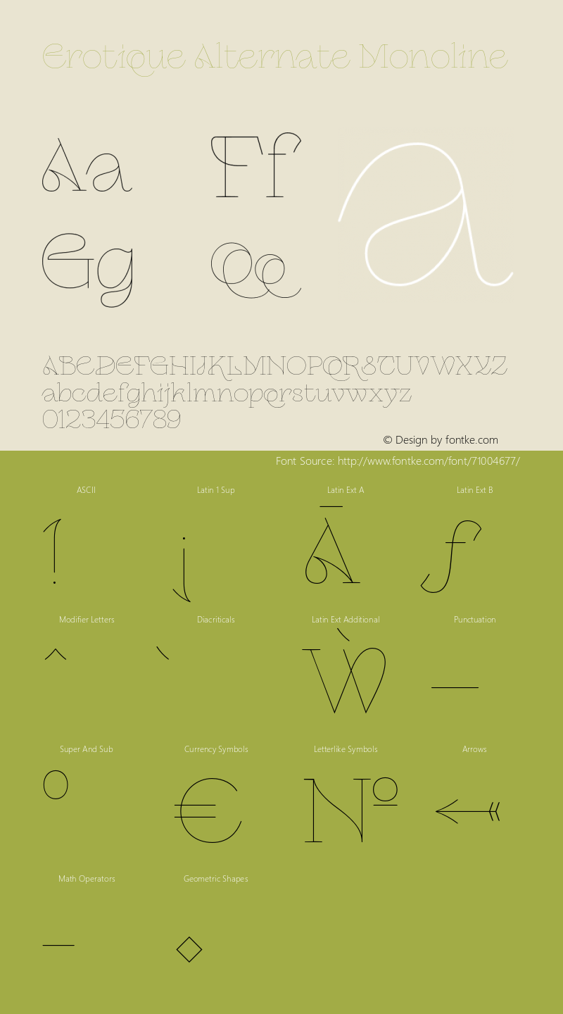 Erotique Alternate Monoline Version 1.000;hotconv 1.0.109;makeotfexe 2.5.65596 Font Sample