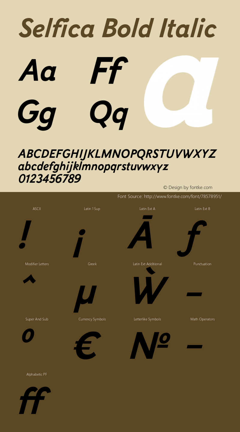 SelficaBoldItalic  Font Sample