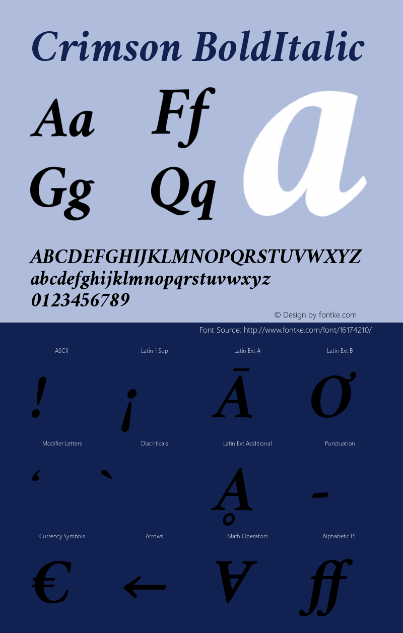 Crimson BoldItalic Version 0.8 Font Sample