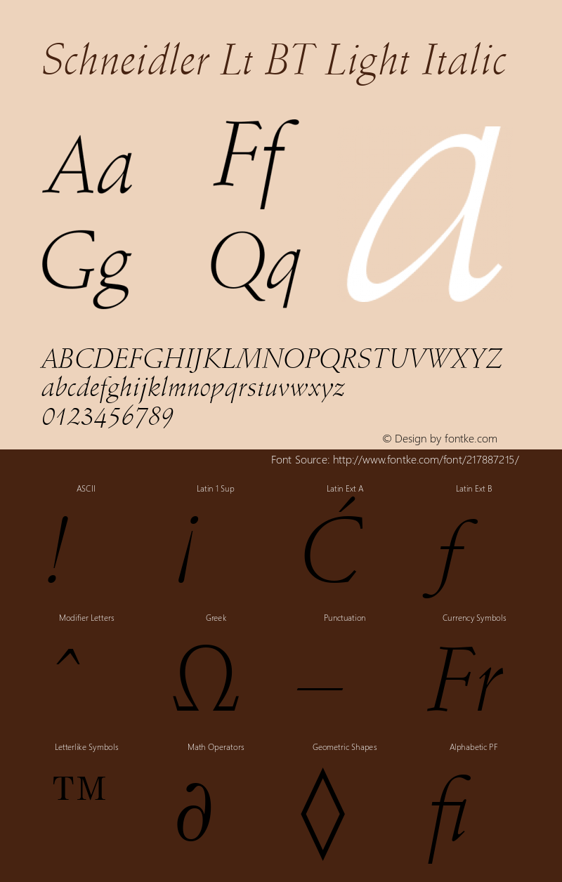 Schneidler Lt BT Light Italic Version 1.01 emb4-OT图片样张