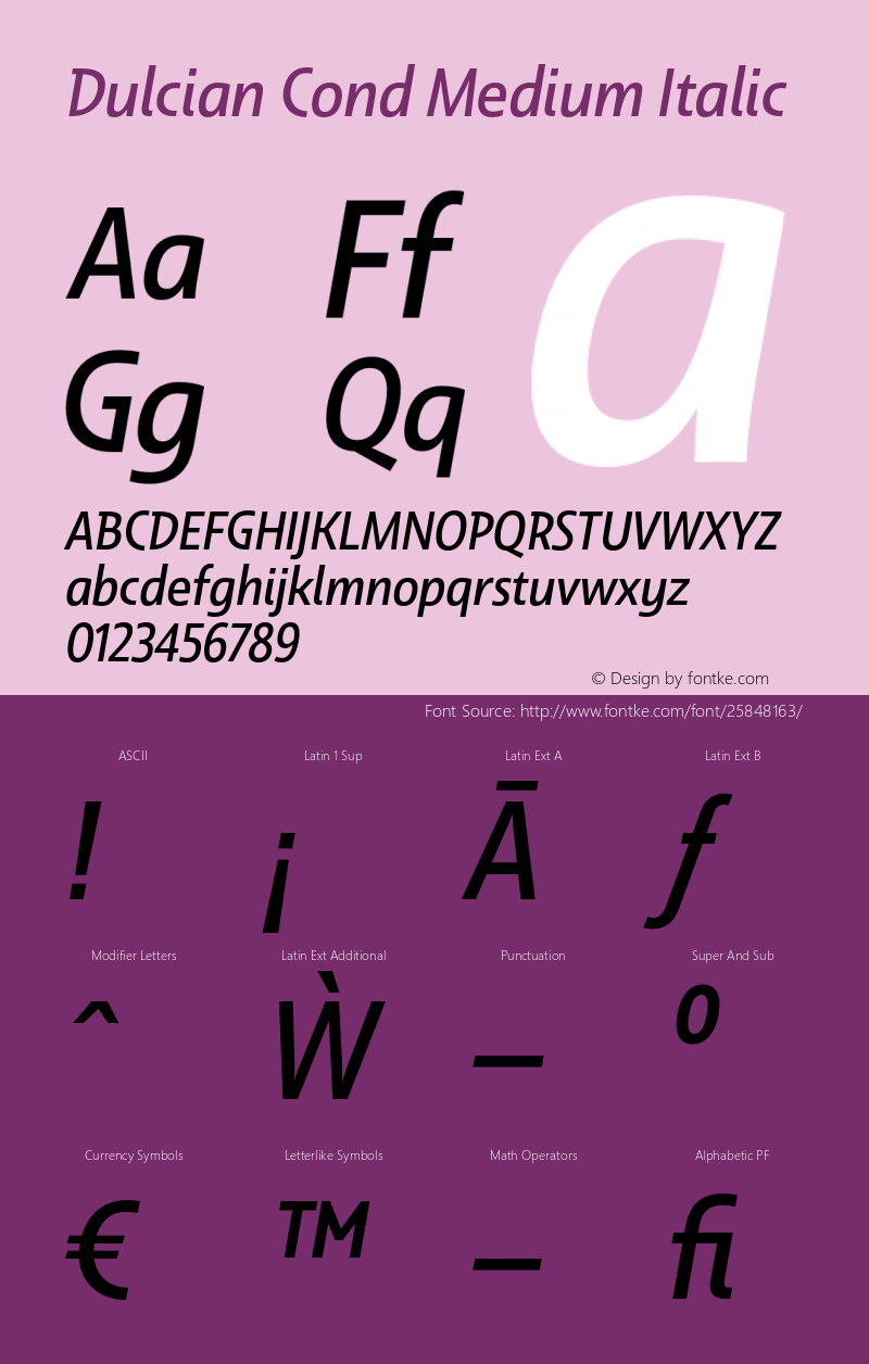 Dulcian Cond Medium Italic Version 1.000 Font Sample