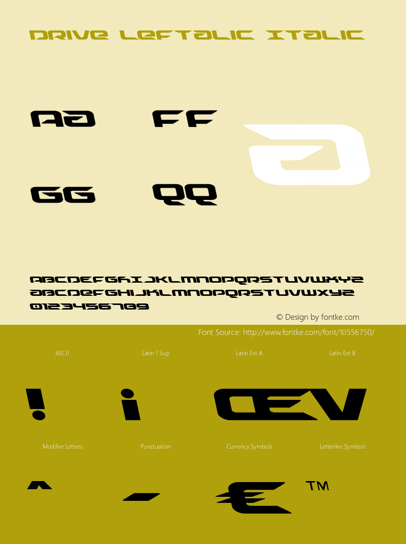 Drive Leftalic Italic Version 1.0; 2014 Font Sample