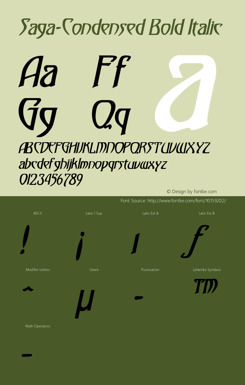 Saga-Condensed Bold Italic 1.0/1995: 2.0/2001 Font Sample