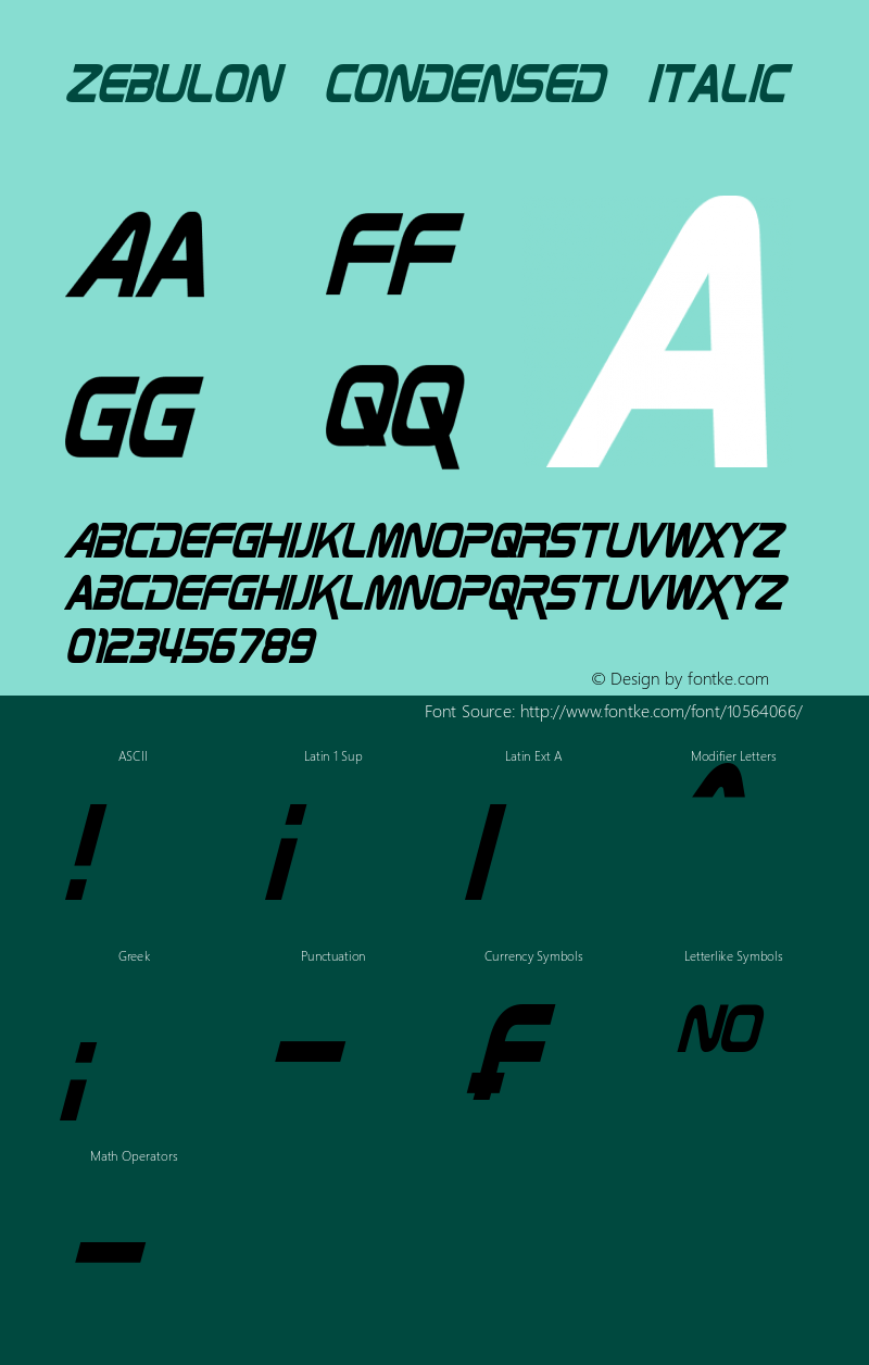 Zebulon Condensed Italic Version 1.10 July 11, 2014 Font Sample
