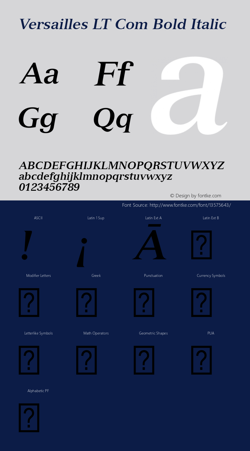 Versailles LT Com Bold Italic Version 2.01 Font Sample