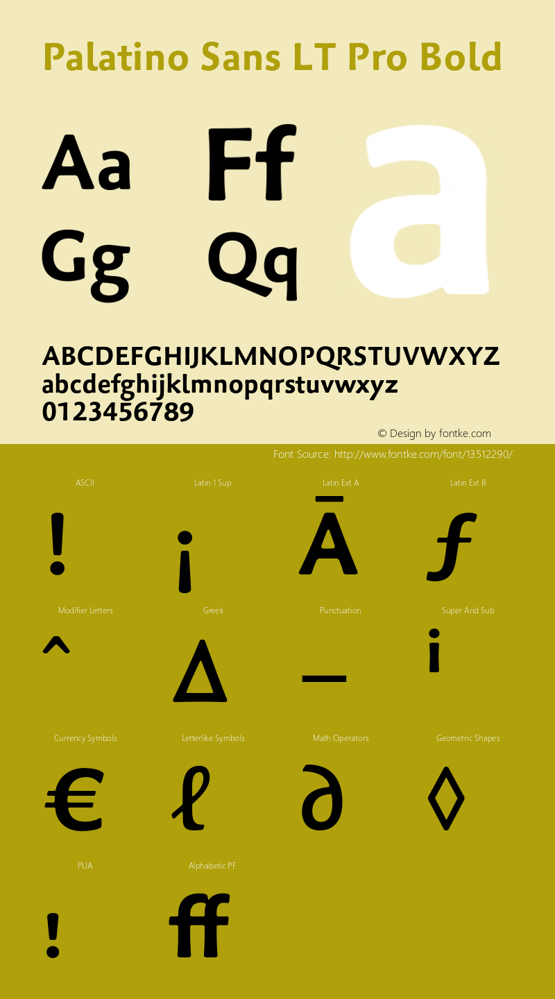 Palatino Sans LT Pro Bold Version 1.000;PS 001.000;hotconv 1.0.38 Font Sample