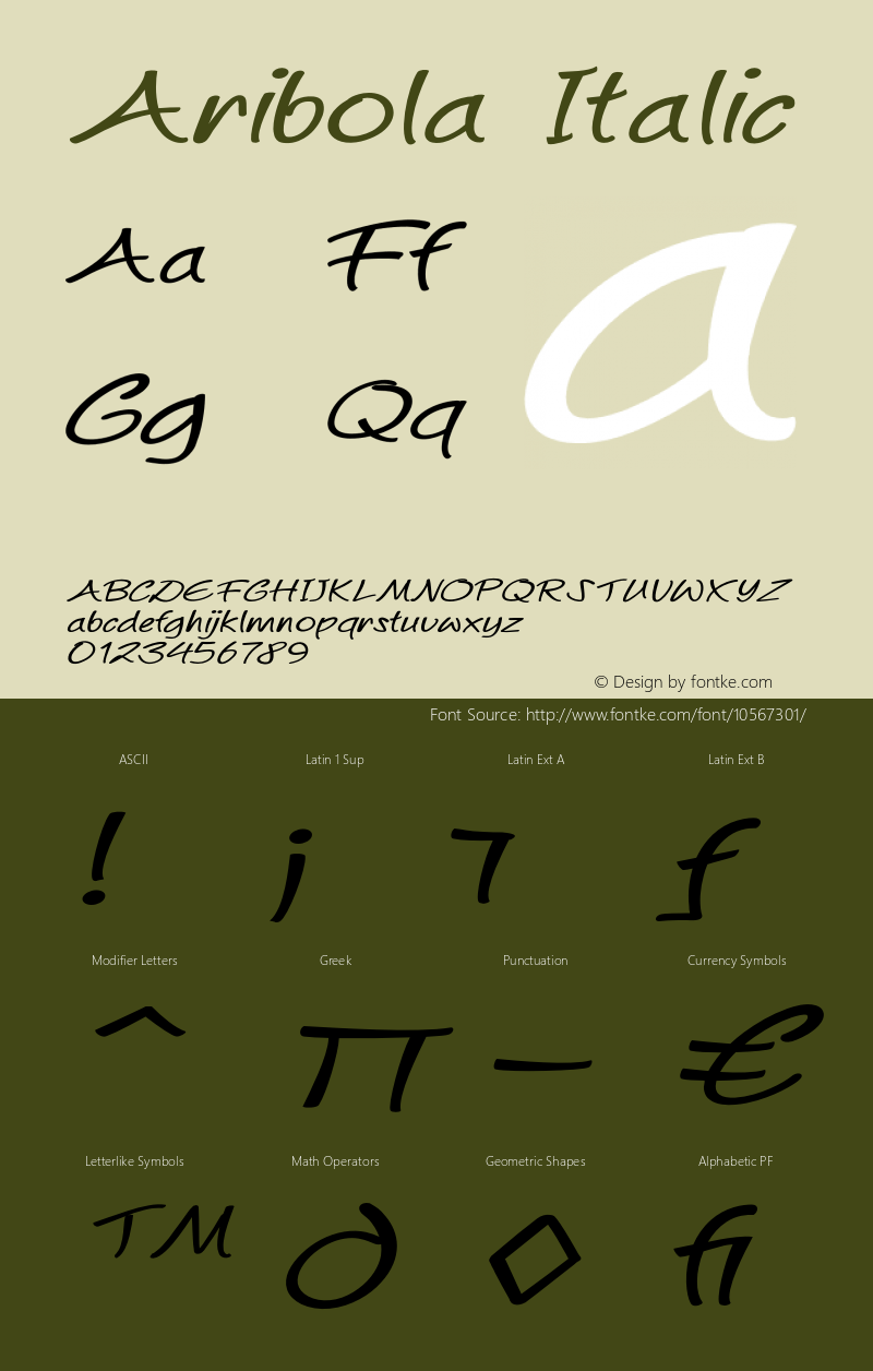 Aribola Italic Version 1.000 Font Sample