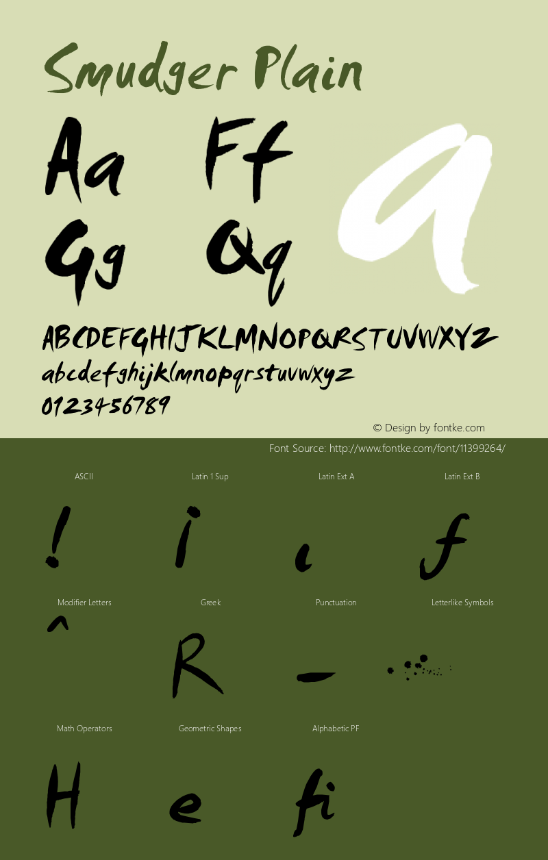 Smudger Plain Version 1.0 Font Sample