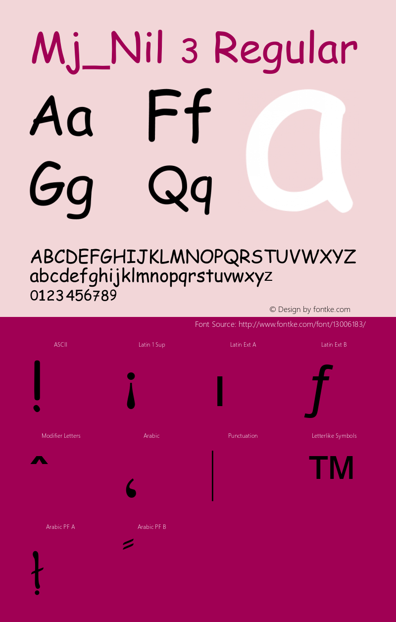 Mj_Nil 3 Regular Version 2.00 Font Sample